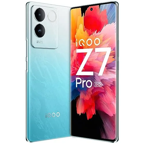 iQOO Z7 Pro 5G Blue Lagoon 8GB RAM 256GB Storage 3D Curved AMOLED Display 4nm MediaTek Dimesity 7200 5G Processor 64MP Aura Light OIS Camera Segments Slimmest Lightest Smartphone 0